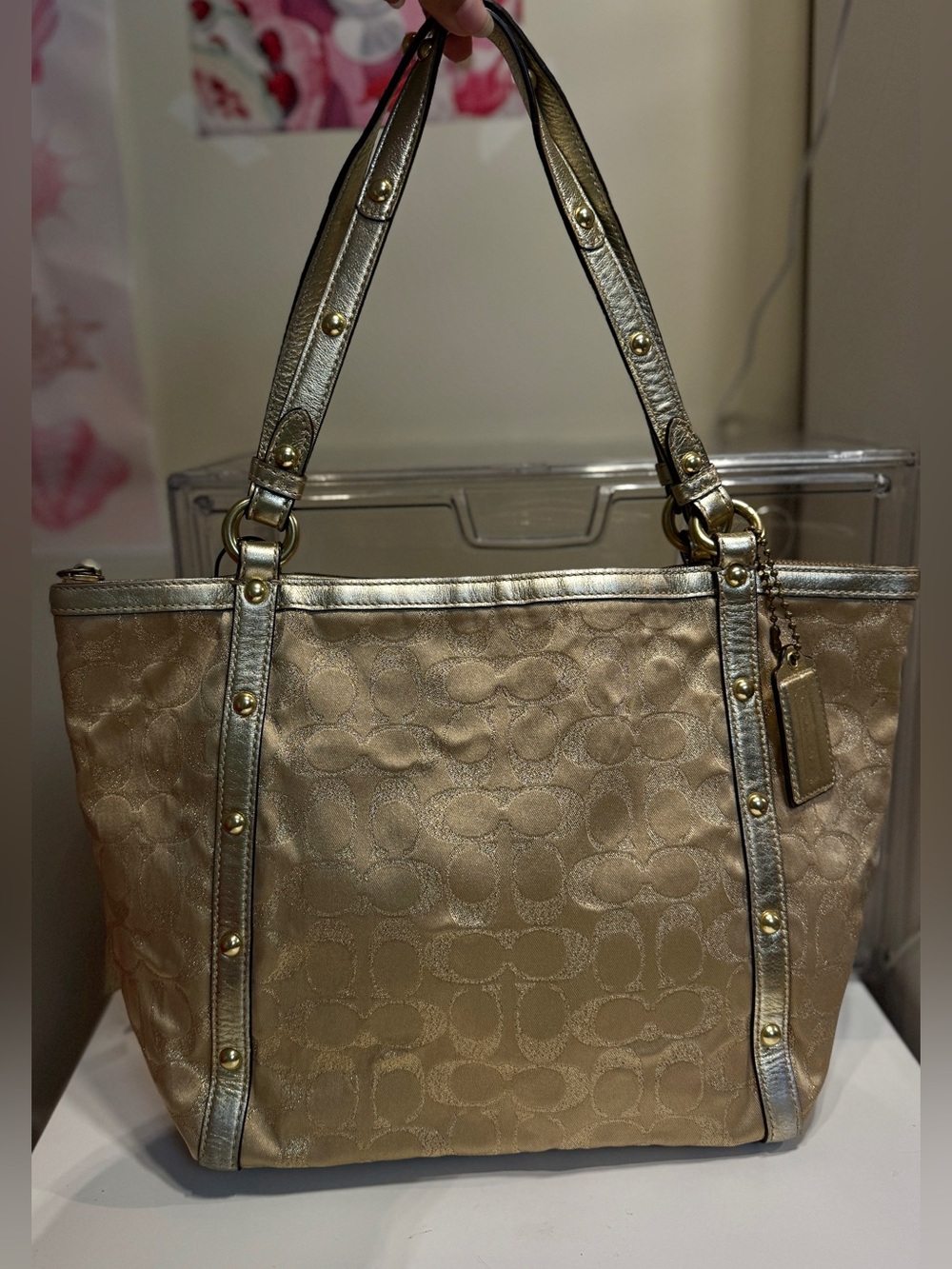 Coach Gold Metallic Signature Tote